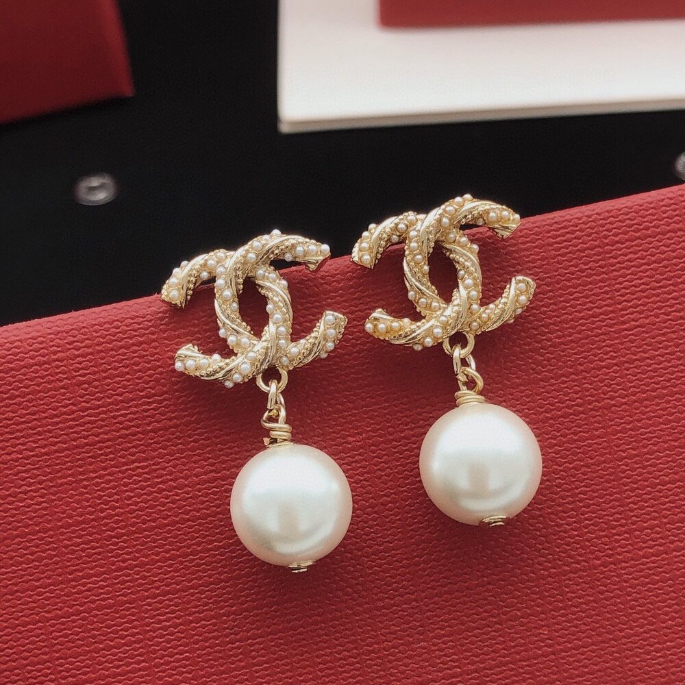 CHANEL Gold-Tone Mini Pearl CC Logo Drop Earrings